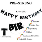 KUQJJQU Meygajoe Pre-Strung Felt Happy Birthday Banner – Black, Reusable Garland (M-123)