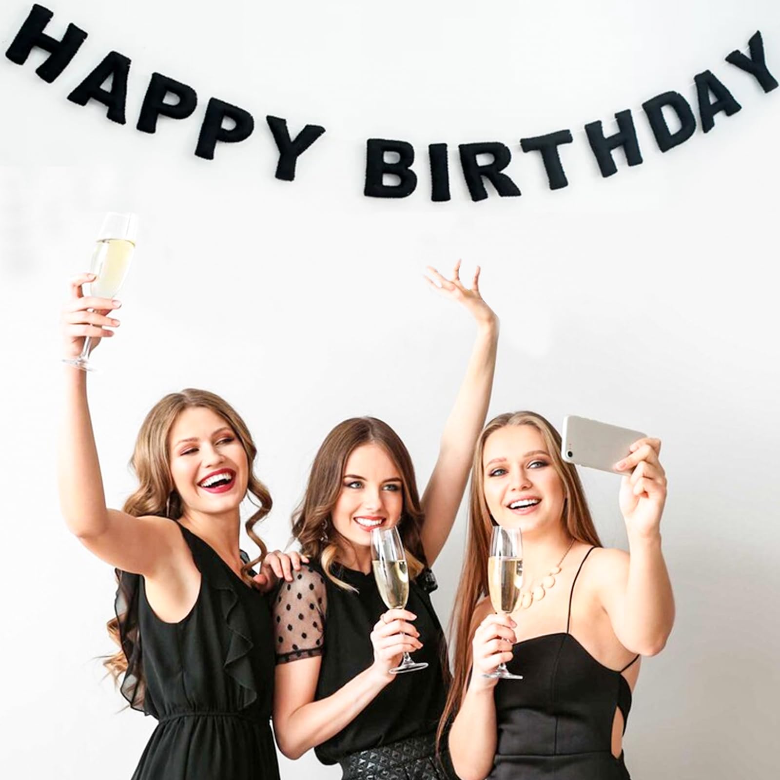 KUQJJQU Meygajoe Pre-Strung Felt Happy Birthday Banner – Black, Reusable Garland (M-123)