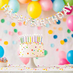 KUQJJQU Pre-Strung Happy Birthday Banner – Handmade Wool Felt 3D Letters, Rainbow Party Decor