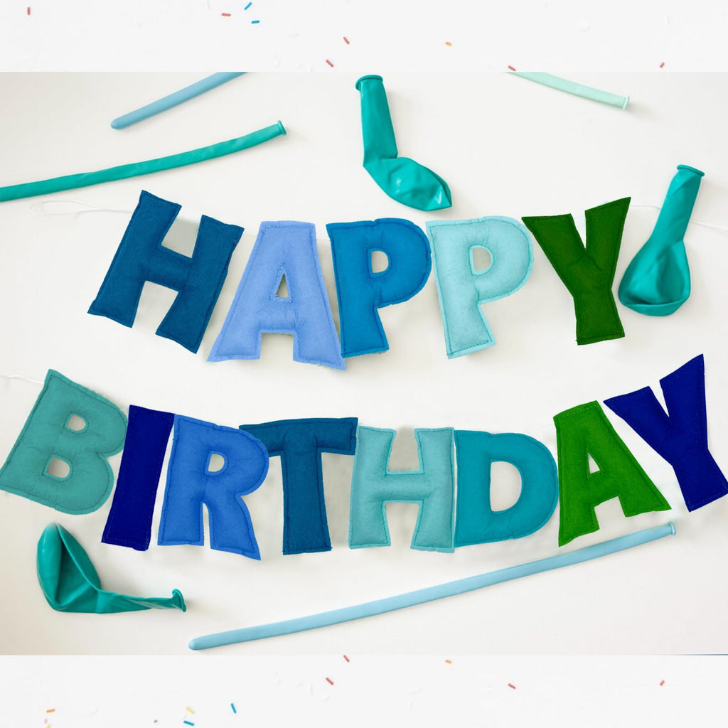 KUQJJQU Pre-Strung Happy Birthday Banner – Felt Ball Garland, Rainbow Party Decor (Blue)