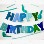 KUQJJQU Pre-Strung Happy Birthday Banner – Felt Ball Garland, Rainbow Party Decor (Blue)