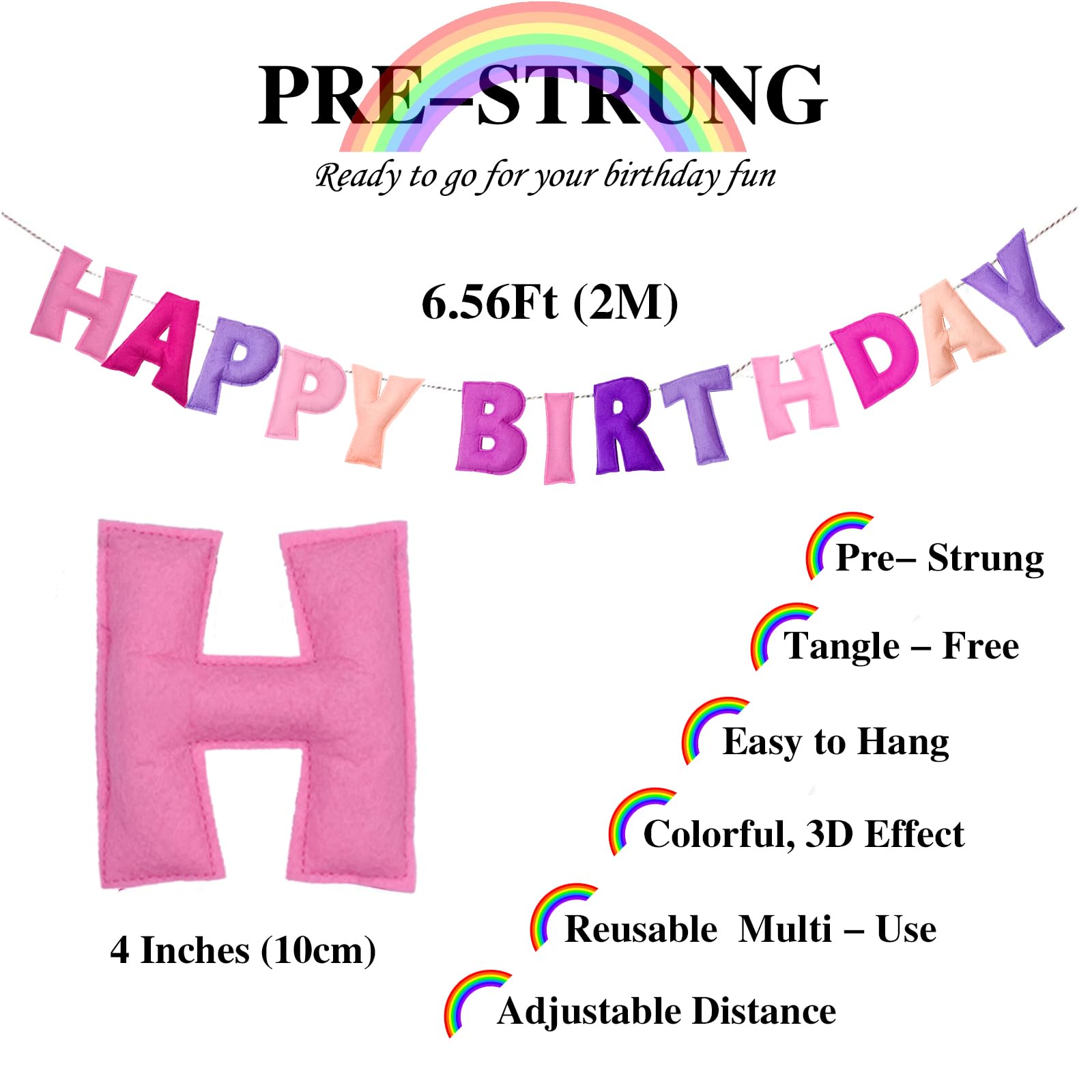 KUQJJQU Pre-Strung Happy Birthday Banner – Pink Felt Ball Garland