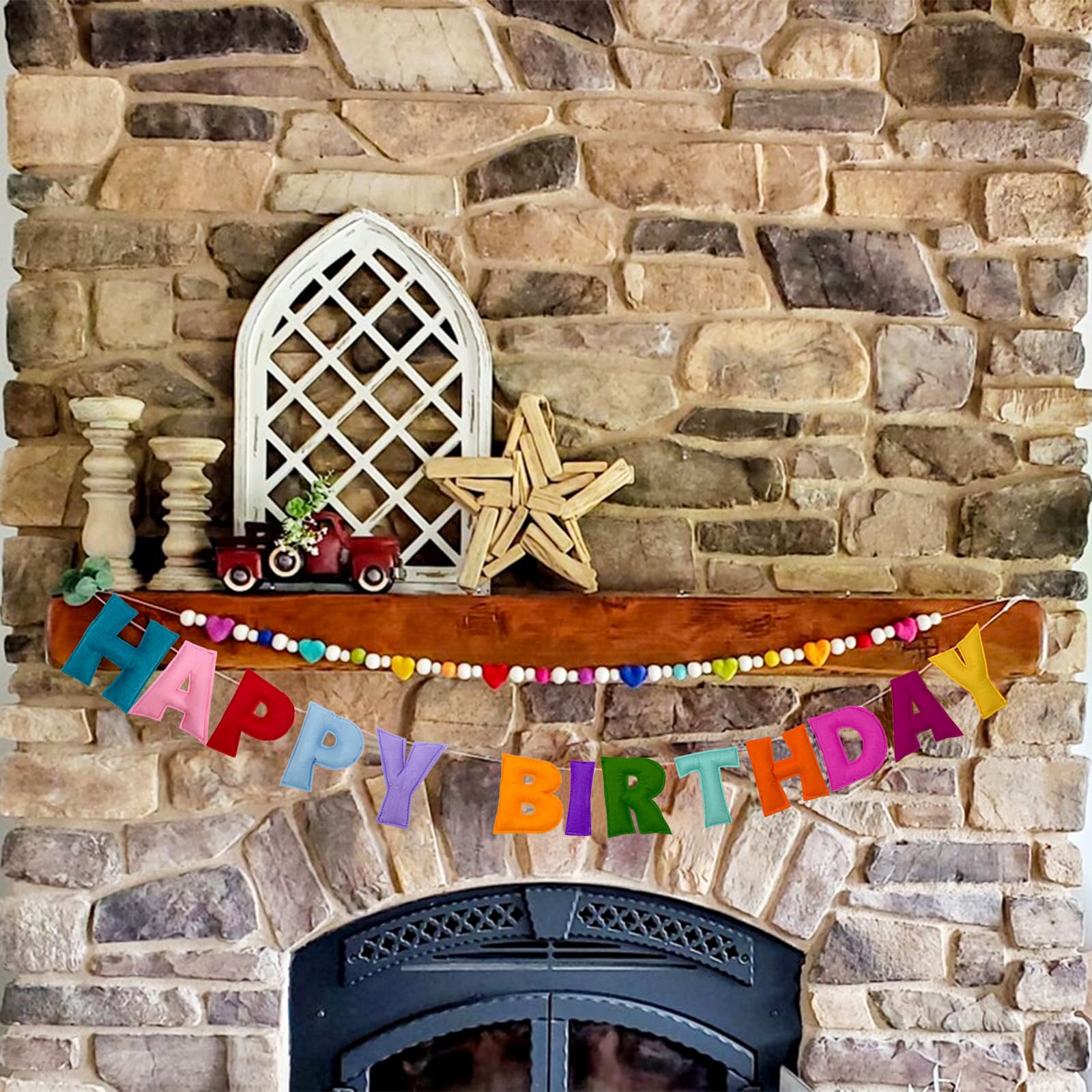 KUQJJQU Pre-Strung Happy Birthday Banner – Felt Ball Garland, Rainbow Birthday Decor