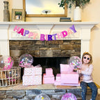 KUQJJQU Pre-Strung Happy Birthday Banner – Pink Felt Ball Garland