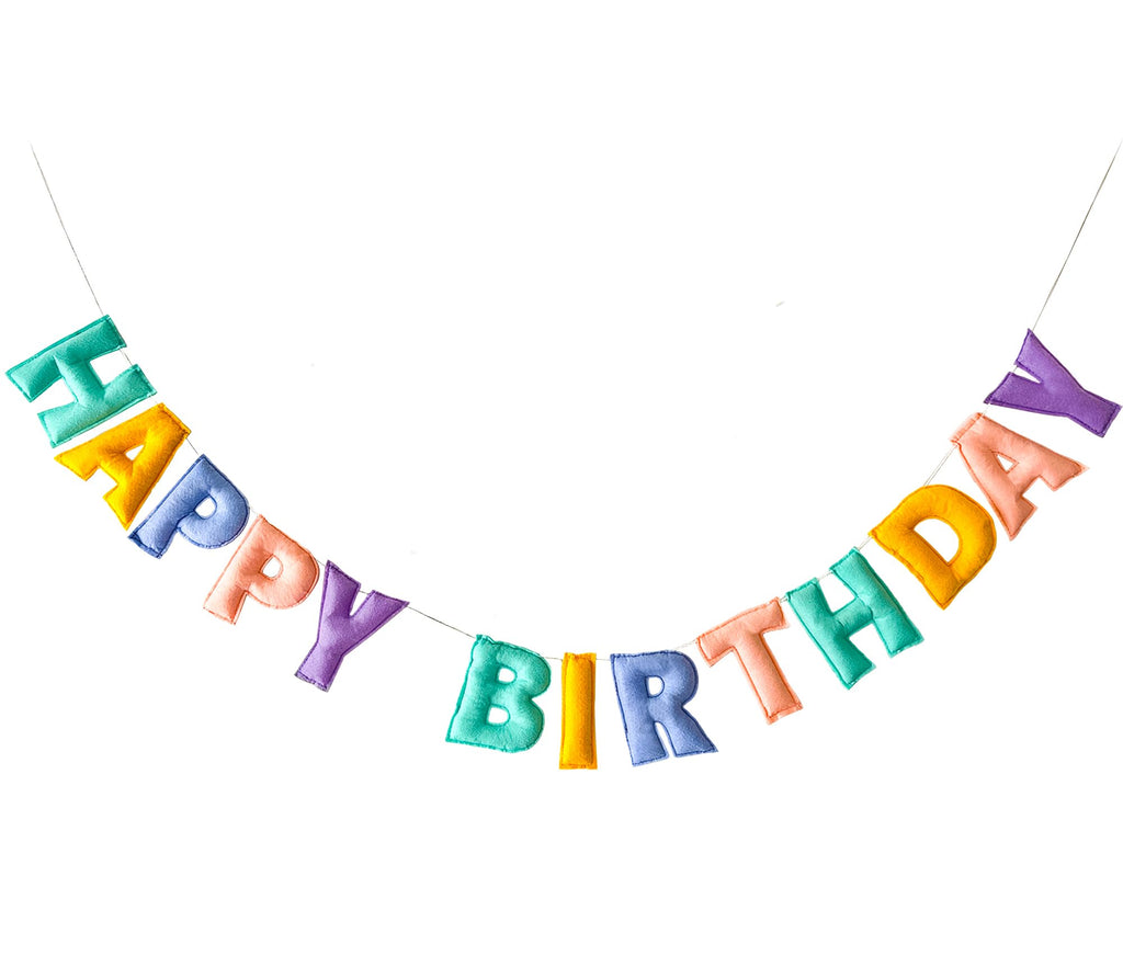 KUQJJQU Pre-Strung Happy Birthday Banner - 3D Felt Ball Garland in Macaron Pastel Colors