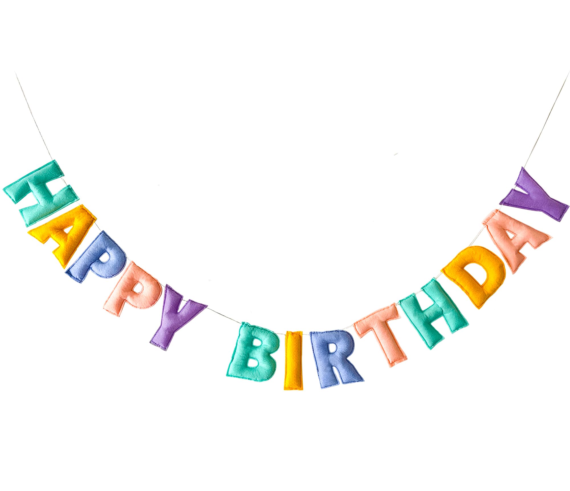 KUQJJQU Pre-Strung Happy Birthday Banner - 3D Felt Ball Garland in Macaron Pastel Colors