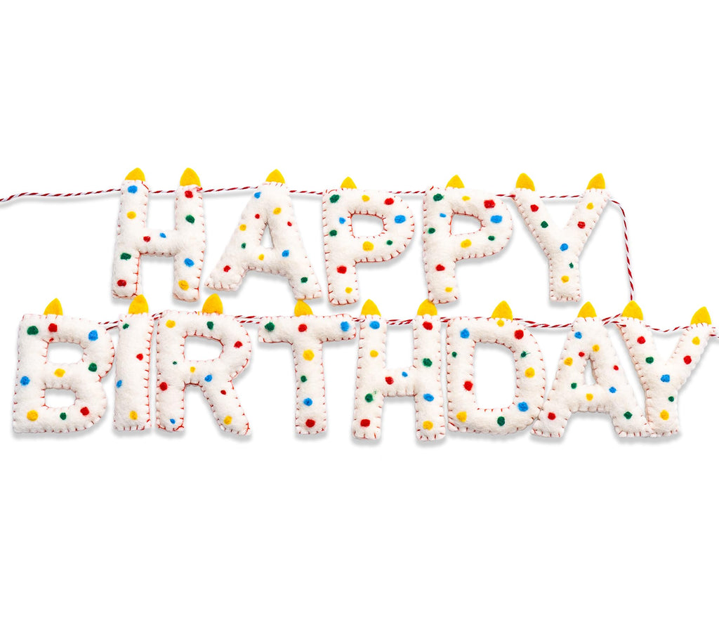 KUQJJQU Pre-Strung Happy Birthday Banner – Handmade Wool Felt 3D Letters, Rainbow Party Decor