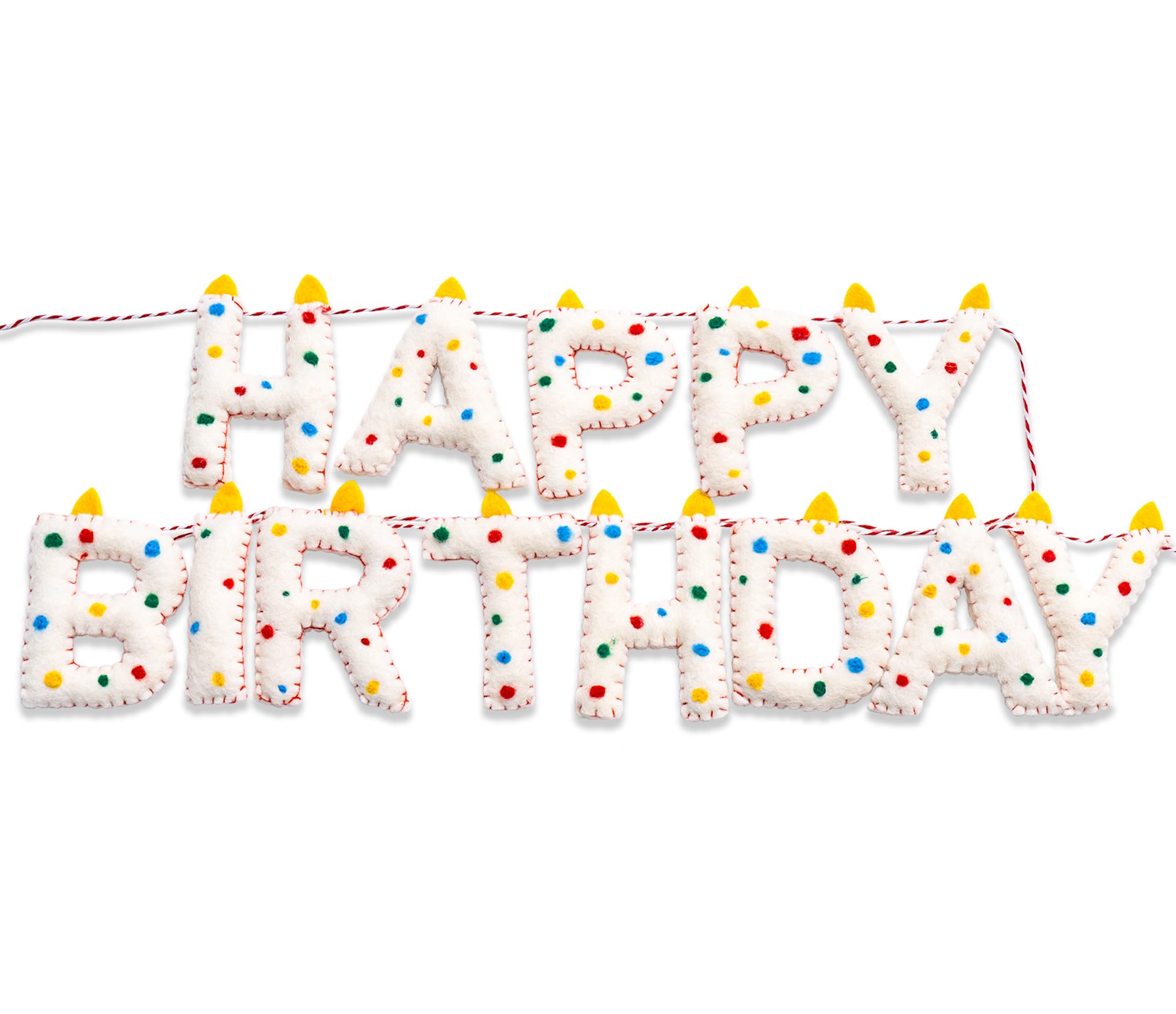 KUQJJQU Pre-Strung Happy Birthday Banner – Handmade Wool Felt 3D Letters, Rainbow Party Decor