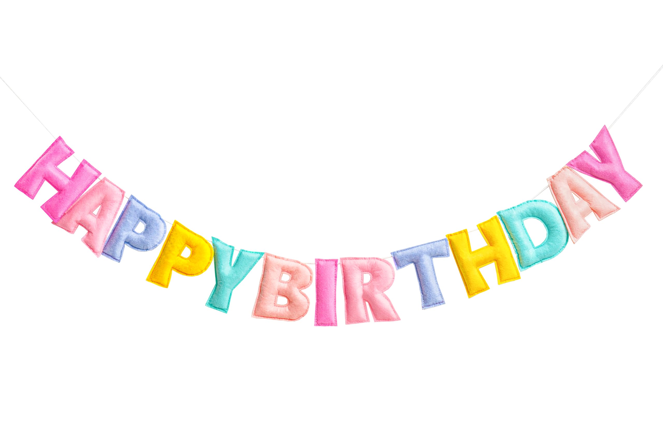 KUQJJQU Pre-Strung Happy Birthday Banner – Felt Ball Garland, Pastel Rainbow Party Decor