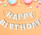 KUQJJQU Pre-Strung Happy Birthday Banner – White Felt Ball Garland