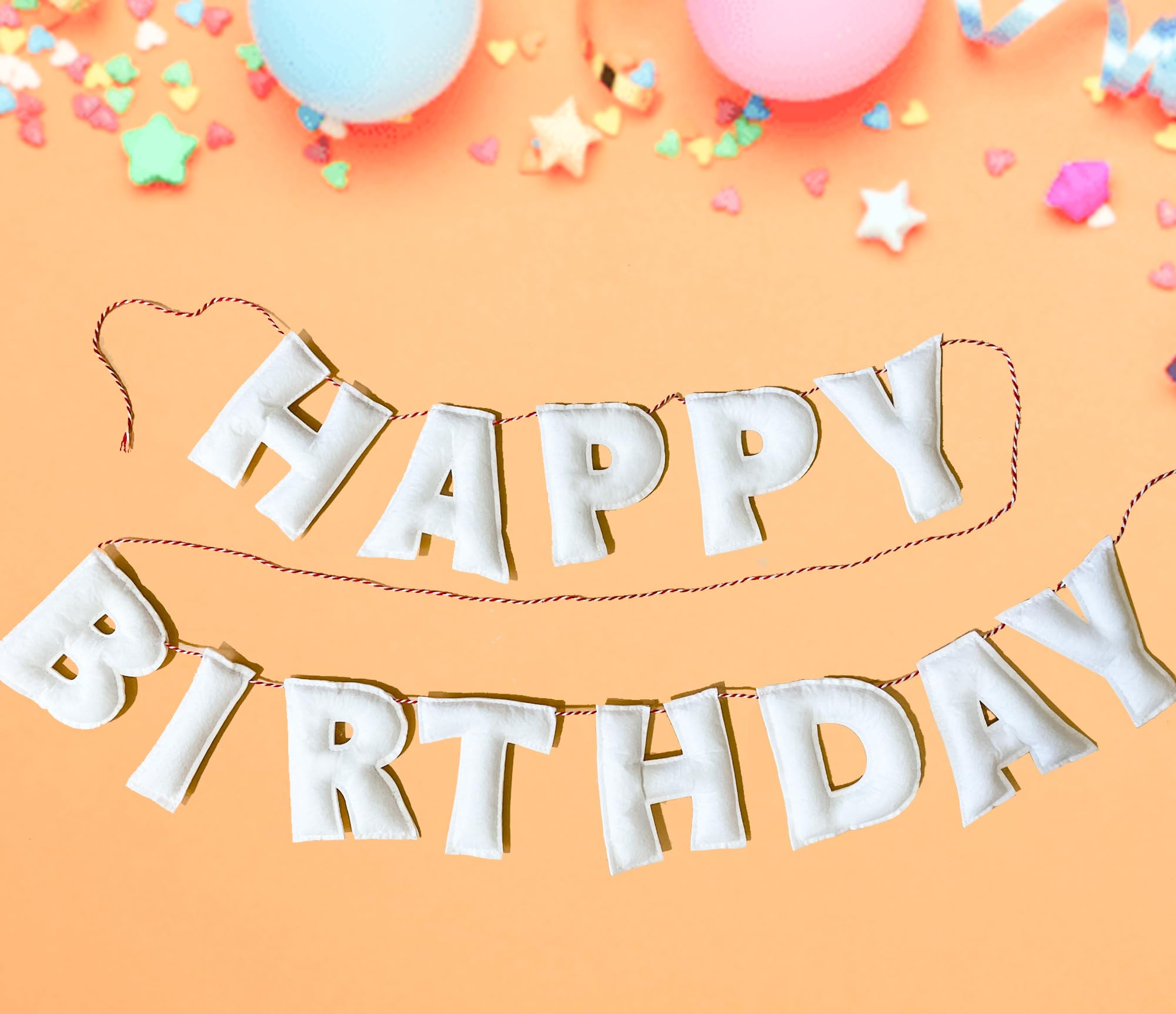 KUQJJQU Pre-Strung Happy Birthday Banner – White Felt Ball Garland