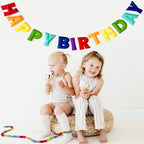 KUQJJQU Pre-Strung Happy Birthday Banner – Felt Ball Garland in Rainbow Colors | Birthday Decor & Photo Prop