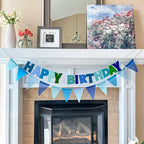 KUQJJQU Pre-Strung Happy Birthday Banner – Felt Ball Garland, Rainbow Party Decor (Blue)