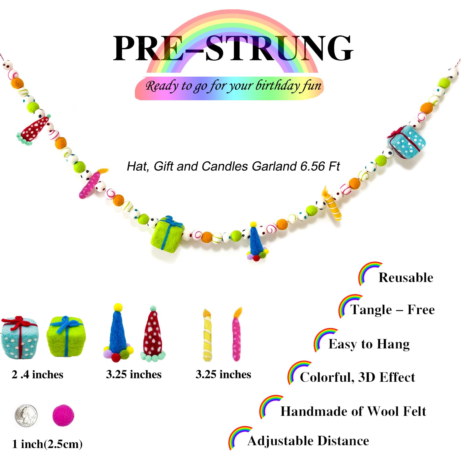 KUQJJQU Pre-Strung Happy Birthday Banner & Colorful Felt Ball Garland