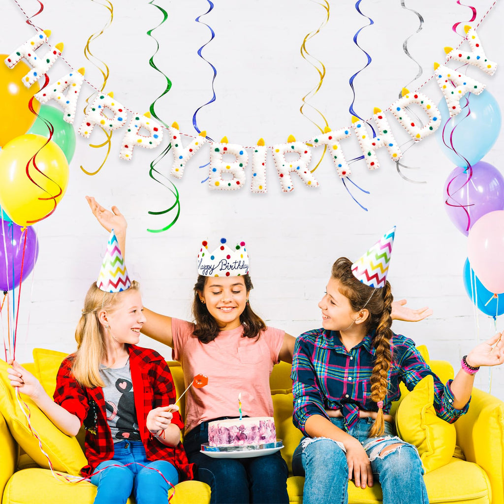 KUQJJQU Pre-Strung Happy Birthday Banner – Handmade Wool Felt 3D Letters, Rainbow Party Decor