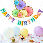 KUQJJQU Pre-Strung Happy Birthday Banner - 3D Felt Ball Garland in Macaron Pastel Colors