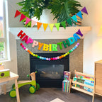 KUQJJQU 3-Pcs Pre-Strung Birthday Banner Set — Handmade Wool Felt Rainbow Garland with Triangle Flags
