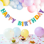 KUQJJQU Pre-Strung Happy Birthday Banner - 3D Felt Ball Garland in Macaron Pastel Colors
