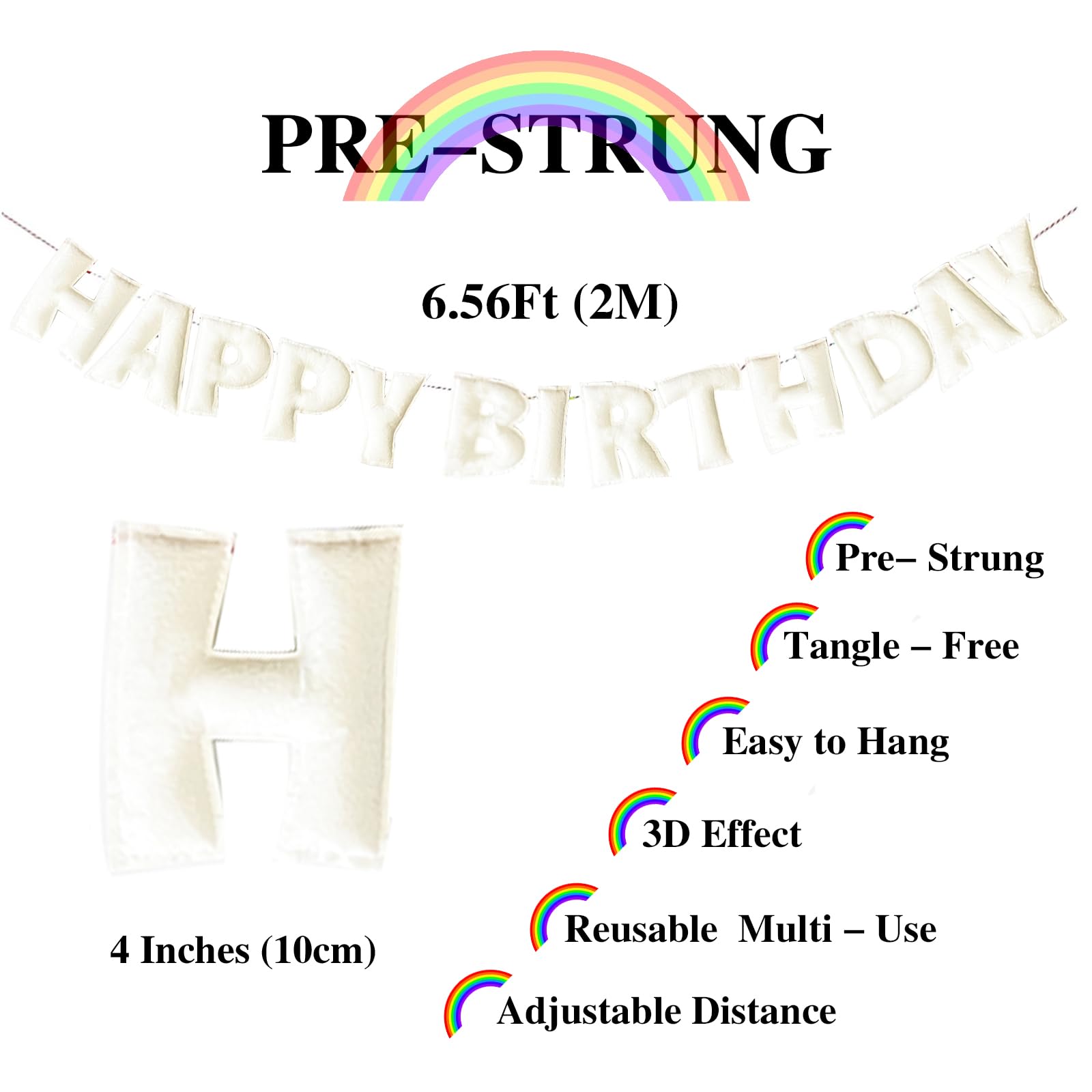 KUQJJQU Pre-Strung Happy Birthday Banner – White Felt Ball Garland