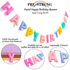 KUQJJQU Pre-Strung Happy Birthday Banner – Felt Ball Garland, Pastel Rainbow Party Decor