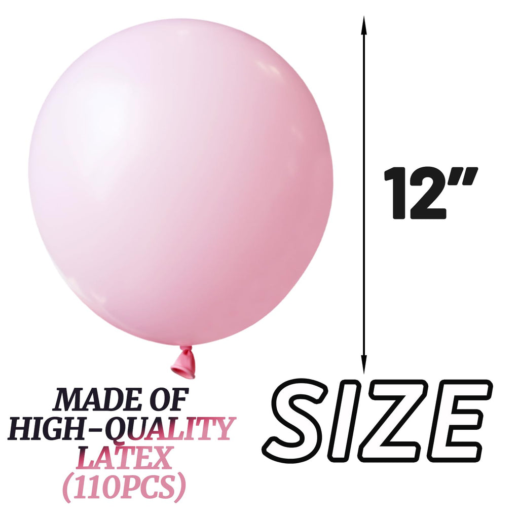 KUULBELA 110-Piece Light Pink Balloons 12in | Latex Balloons with 2 Ribbons