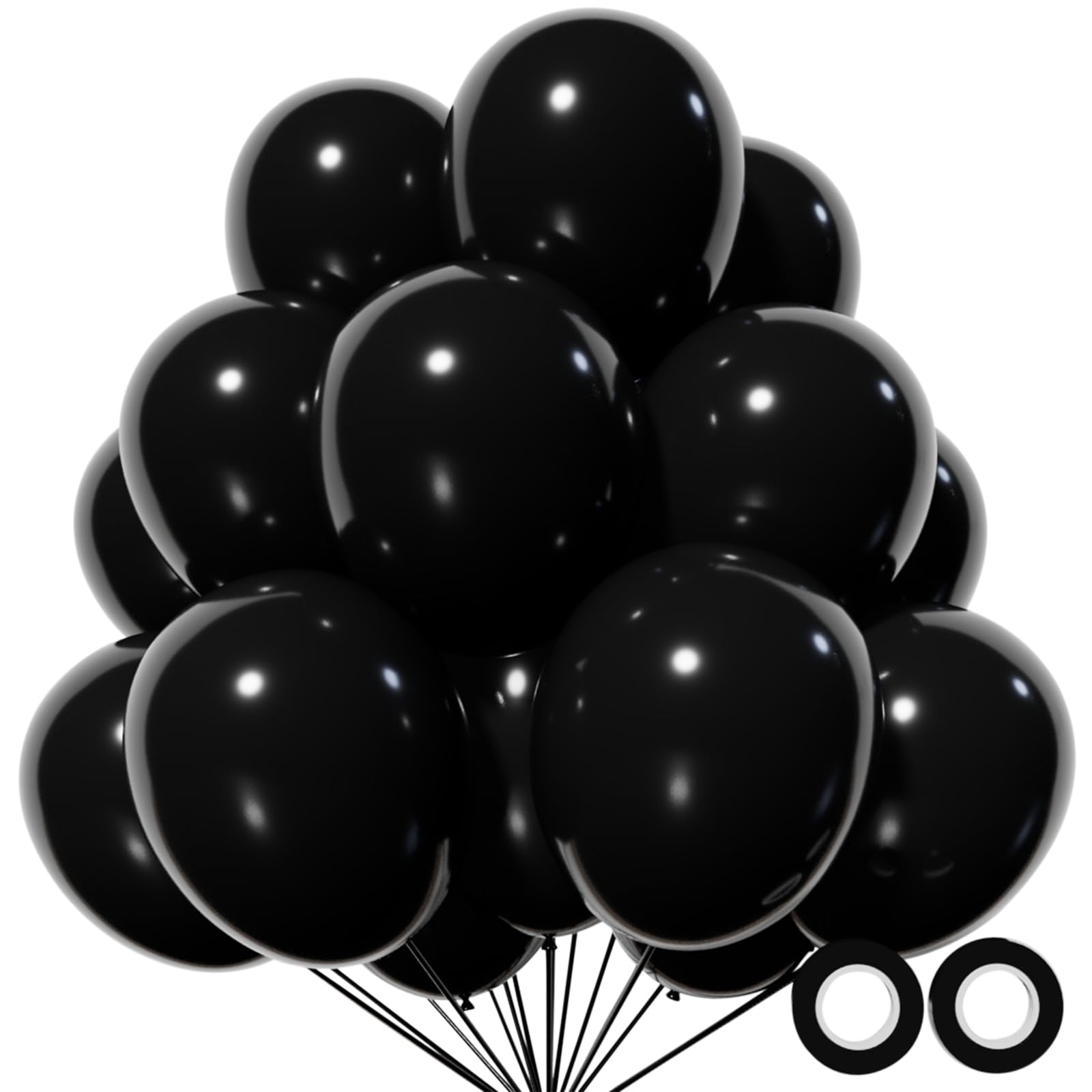 KUULBELA 110pcs Black Balloons 12-Inch | Latex Balloons with 2 Ribbons for Party Decor