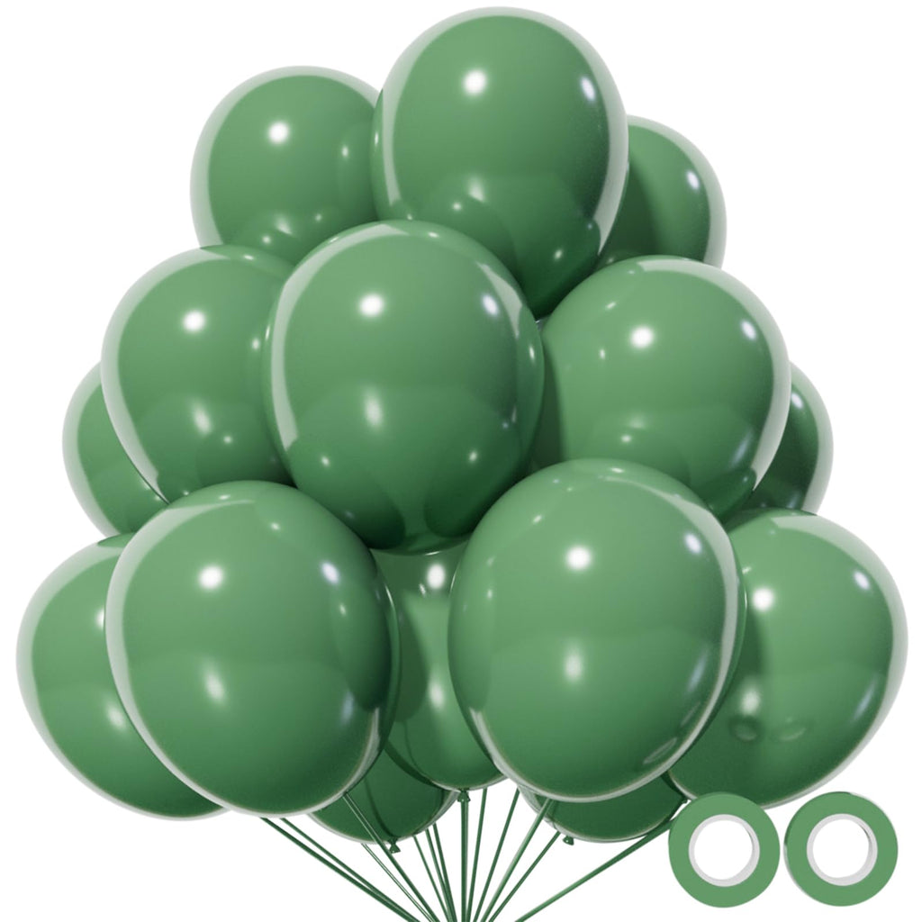 KUULBELA 110Pcs Dark Sage Green Balloons – 12 inch Latex Party Balloons with Ribbons