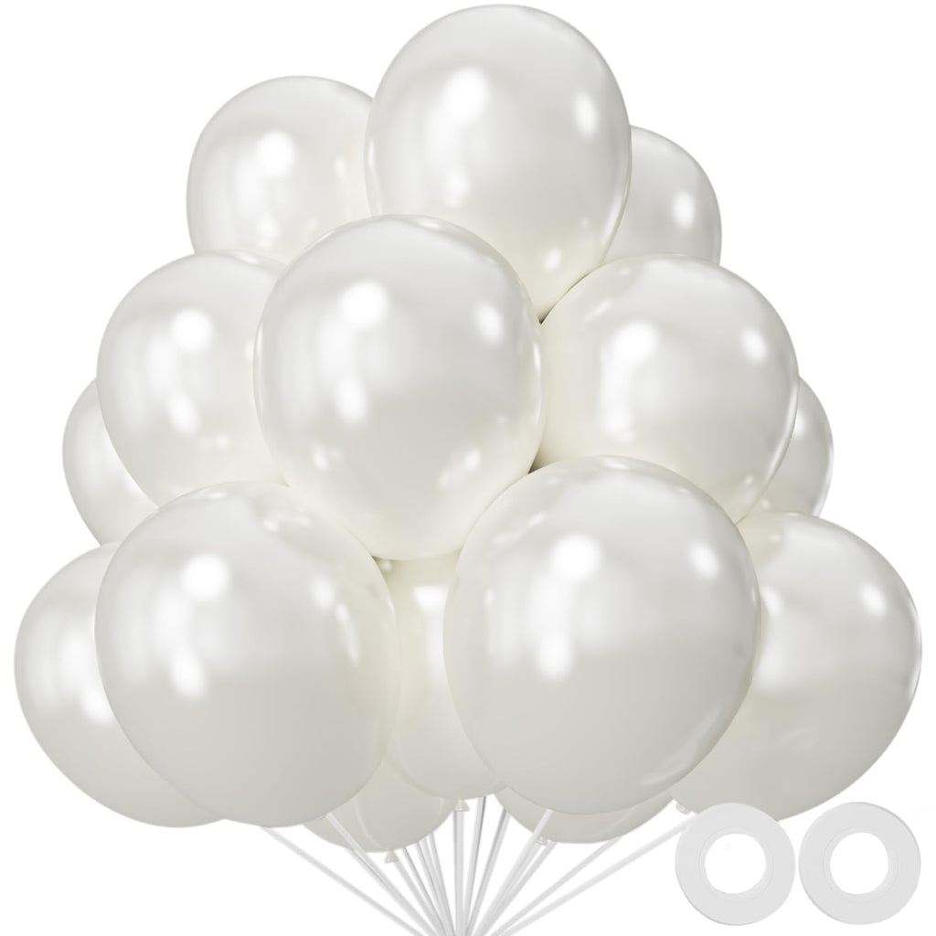 KUULBELA 110pcs Pearl White Balloons 12in with 2 Ribbons – Thickened Latex Party Decor