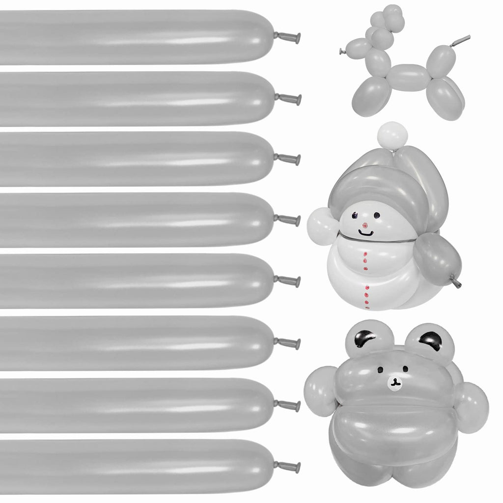 KUULBELA 260 Balloons 100 pcs – Skinny Silver Latex Balloons for Weddings & Parties