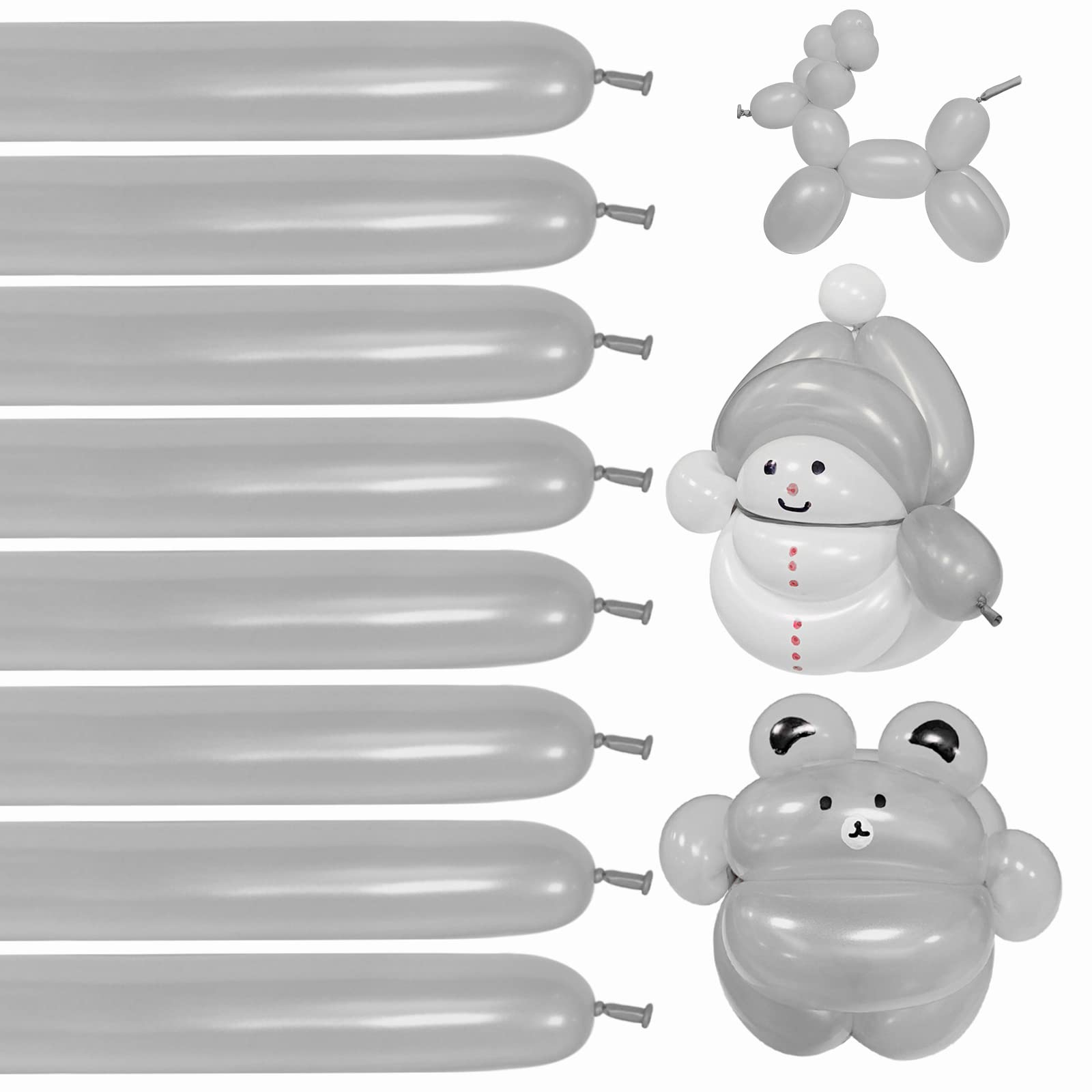 KUULBELA 260 Balloons 100 pcs – Skinny Silver Latex Balloons for Weddings & Parties