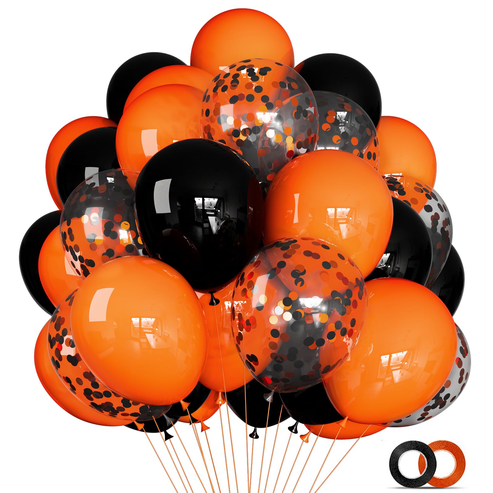 KUULBELA 68-Piece Black & Orange Balloons Set | Reusable 12-Inch Party Decor for Halloween & Graduation