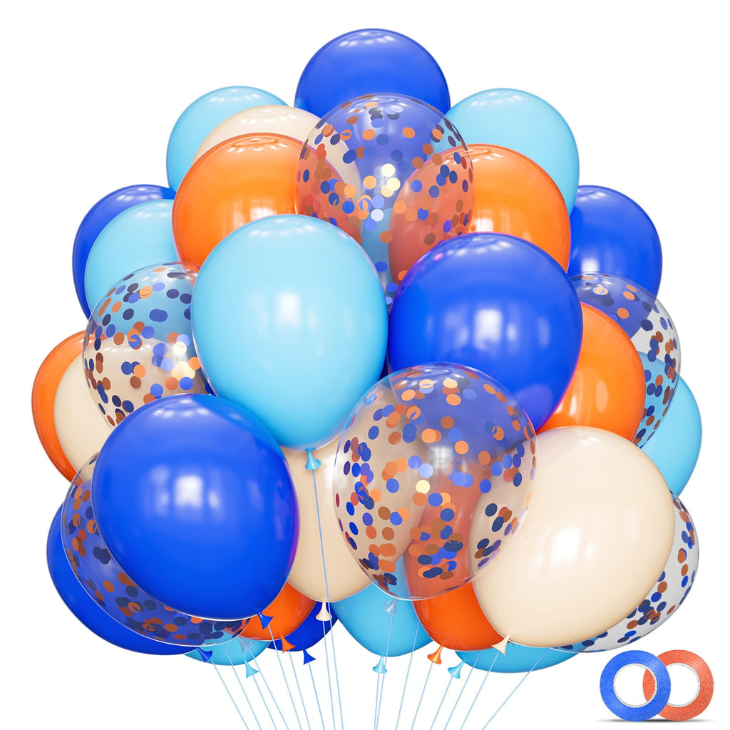 KUULBELA 68Pcs Blue & Orange Balloons Set - 12 Inch Birthday Party Decor