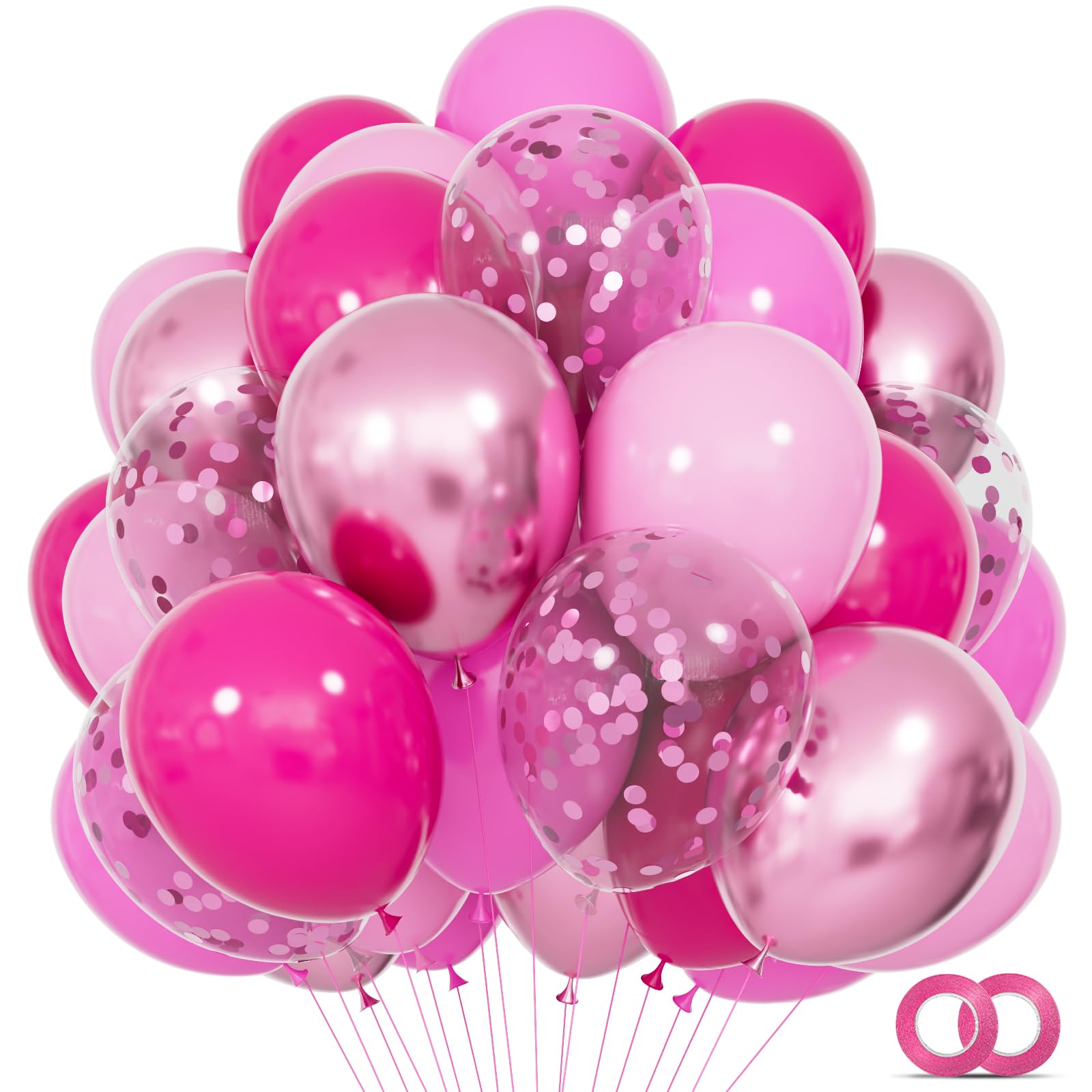 KUULBELA 68Pcs Pink Balloons Kit – 12in Pink, Metallic & Confetti Balloons for Birthday, Wedding & Baby Shower