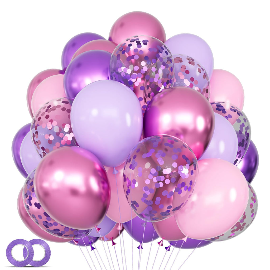 KUULBELA 68Pcs Pink & Purple Balloon Set – 12 Inch Latex Confetti Balloons for Weddings & Parties
