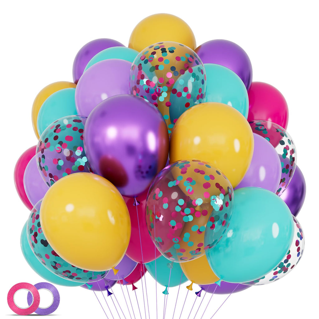 KUULBELA 68Pcs Pink Purple Blue Balloons – 12-Inch Confetti & Solid Color Set for Parties