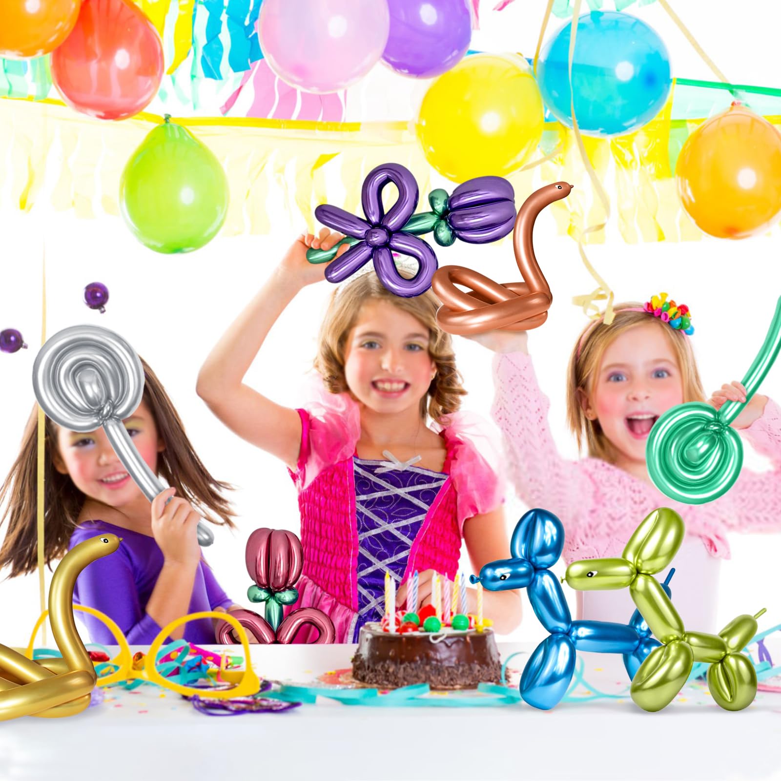 KUULBELA 100Pcs 260 Metallic Long Balloons for Balloon Animals | Twistable Thick Latex