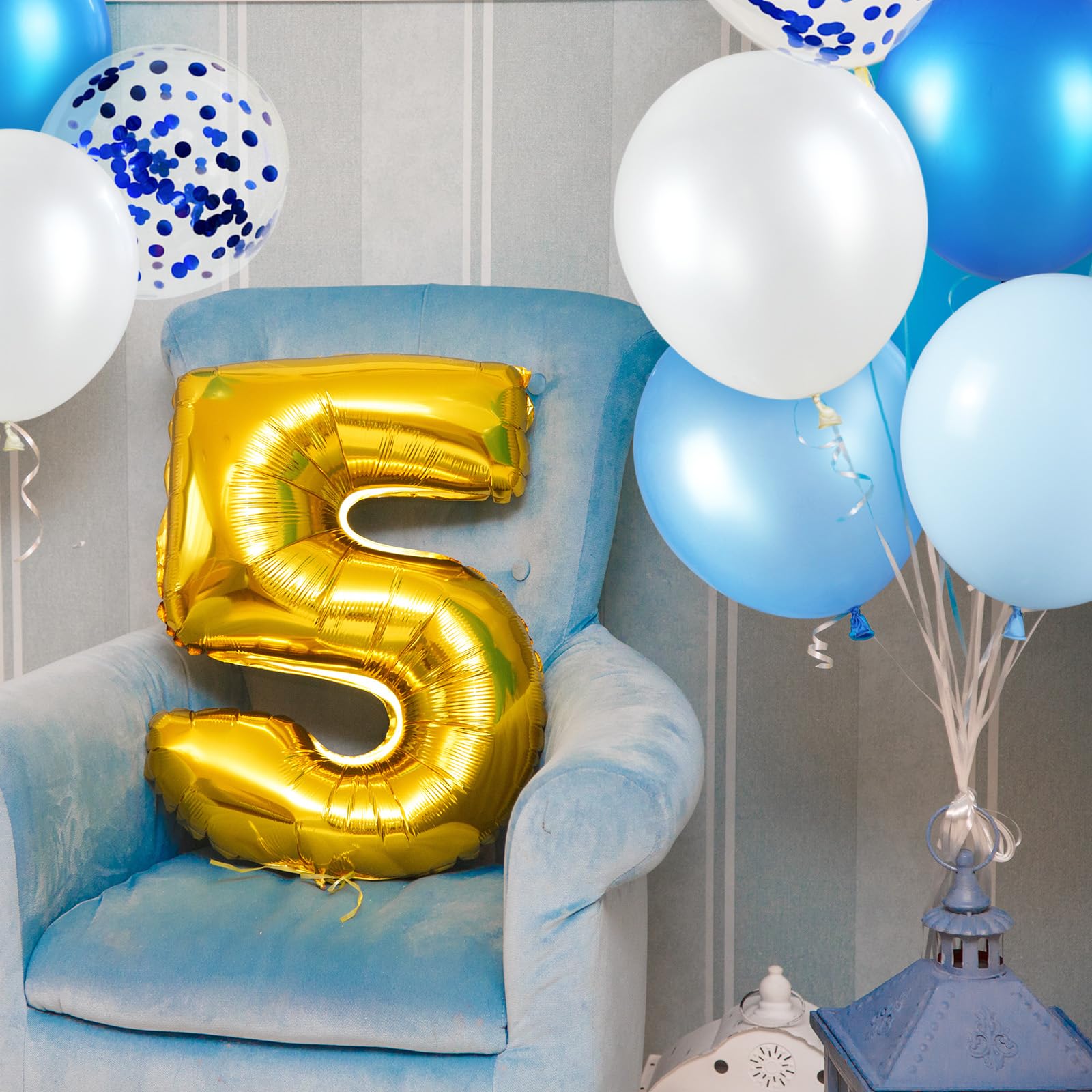 KUULBELA 68Pcs Blue and White Balloons Kit – 12 Inch Confetti & Pearl Balloons for Parties