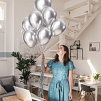 KUULBELA 110pcs Metallic Silver Balloons – 12-Inch Latex with Ribbons for Parties