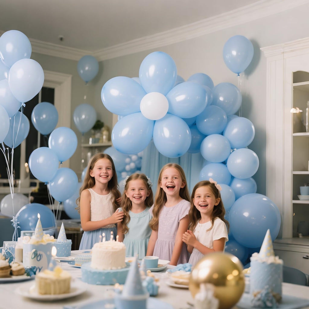 KUULBELA 110pcs Pastel Blue Balloons 12 Inch with 2 Ribbons – Party Decor Pack