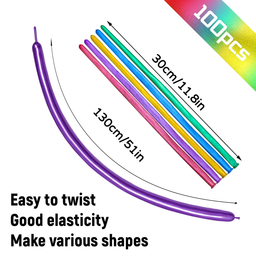 KUULBELA 100Pcs 260 Metallic Long Balloons for Balloon Animals | Twistable Thick Latex