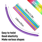 KUULBELA 100Pcs 260 Metallic Long Balloons for Balloon Animals | Twistable Thick Latex