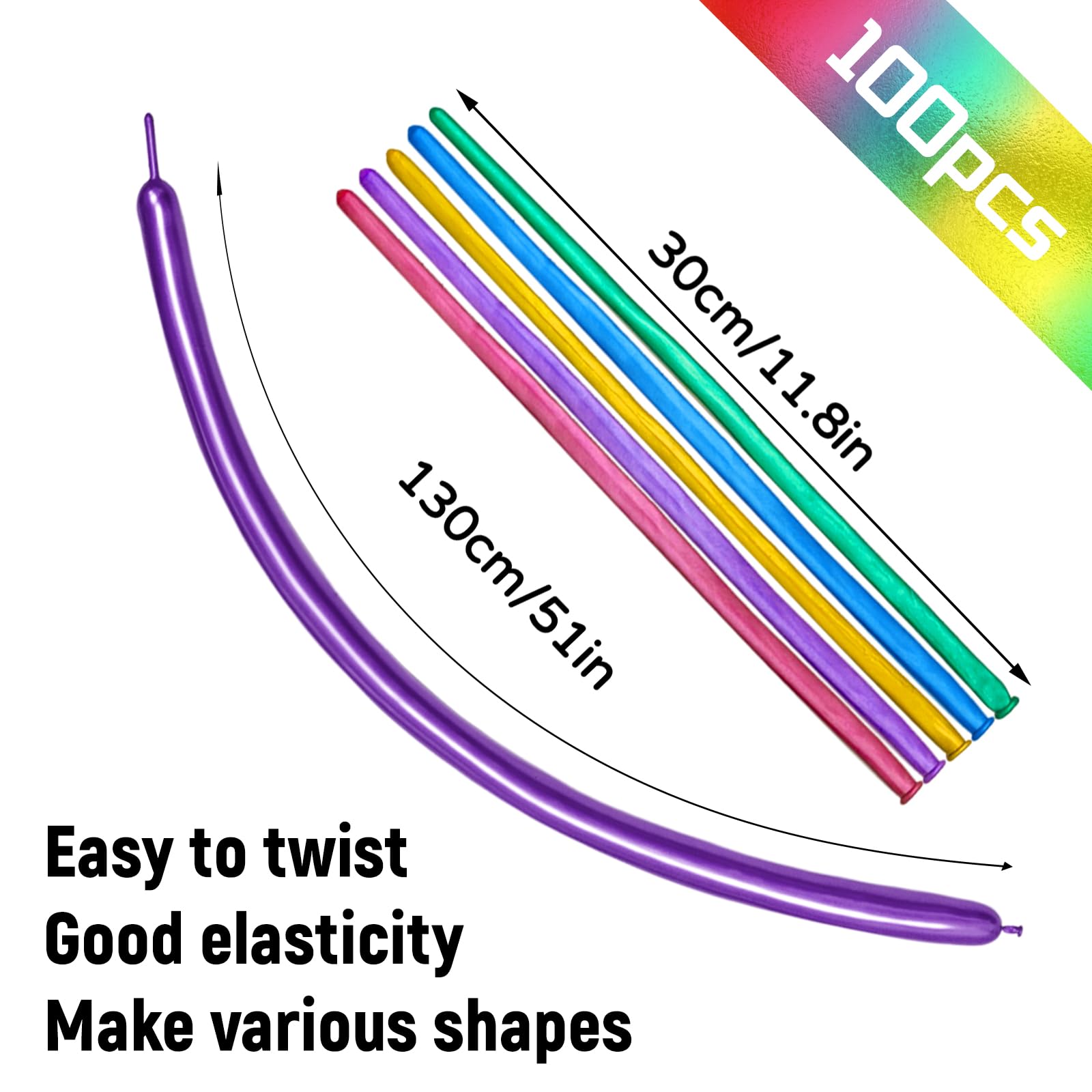 KUULBELA 100Pcs 260 Metallic Long Balloons for Balloon Animals | Twistable Thick Latex