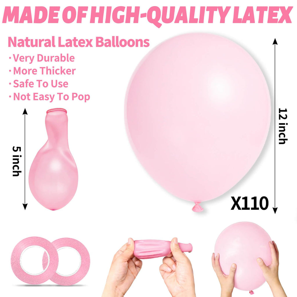 KUULBELA 110-Piece Light Pink Balloons 12in | Latex Balloons with 2 Ribbons