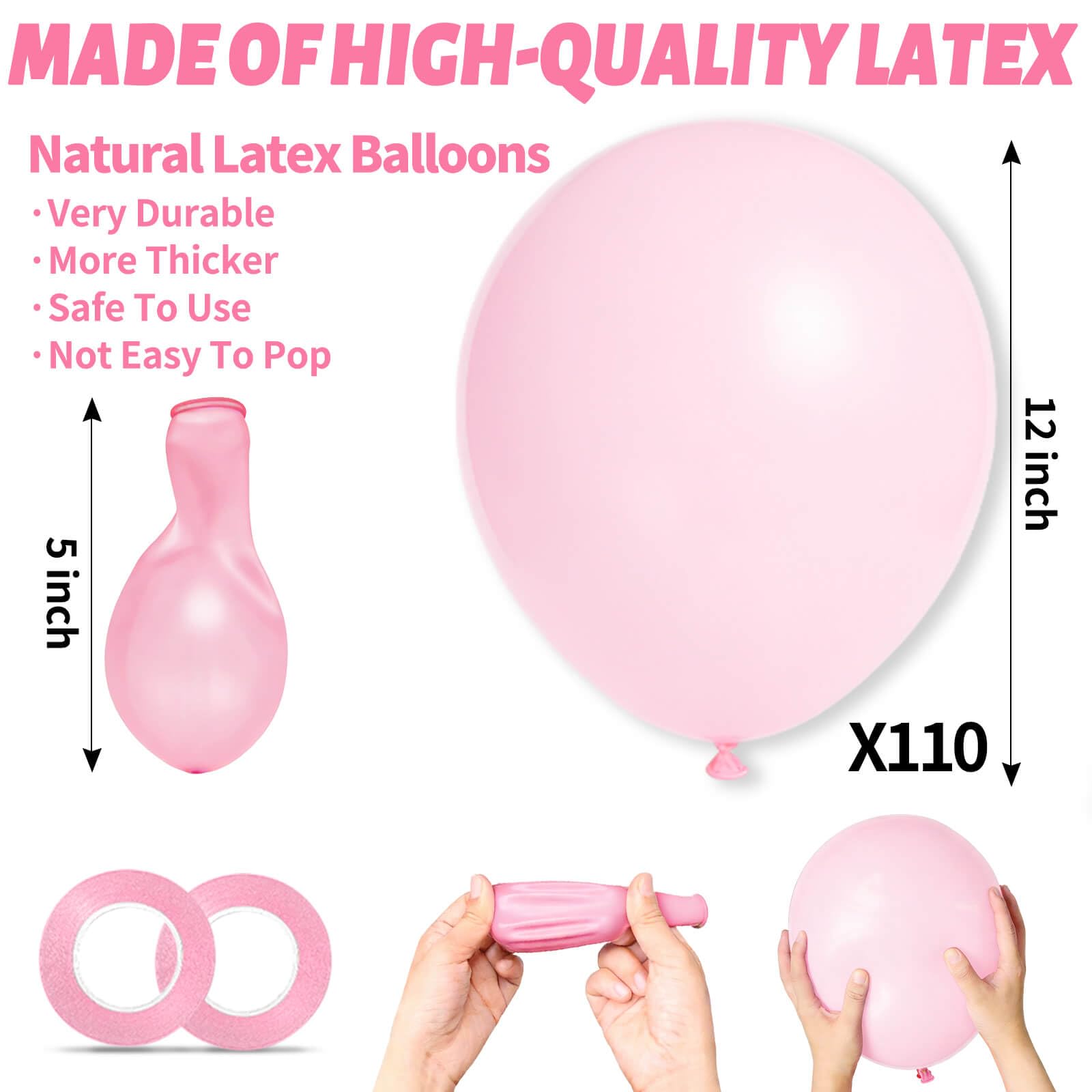 KUULBELA 110-Piece Light Pink Balloons 12in | Latex Balloons with 2 Ribbons