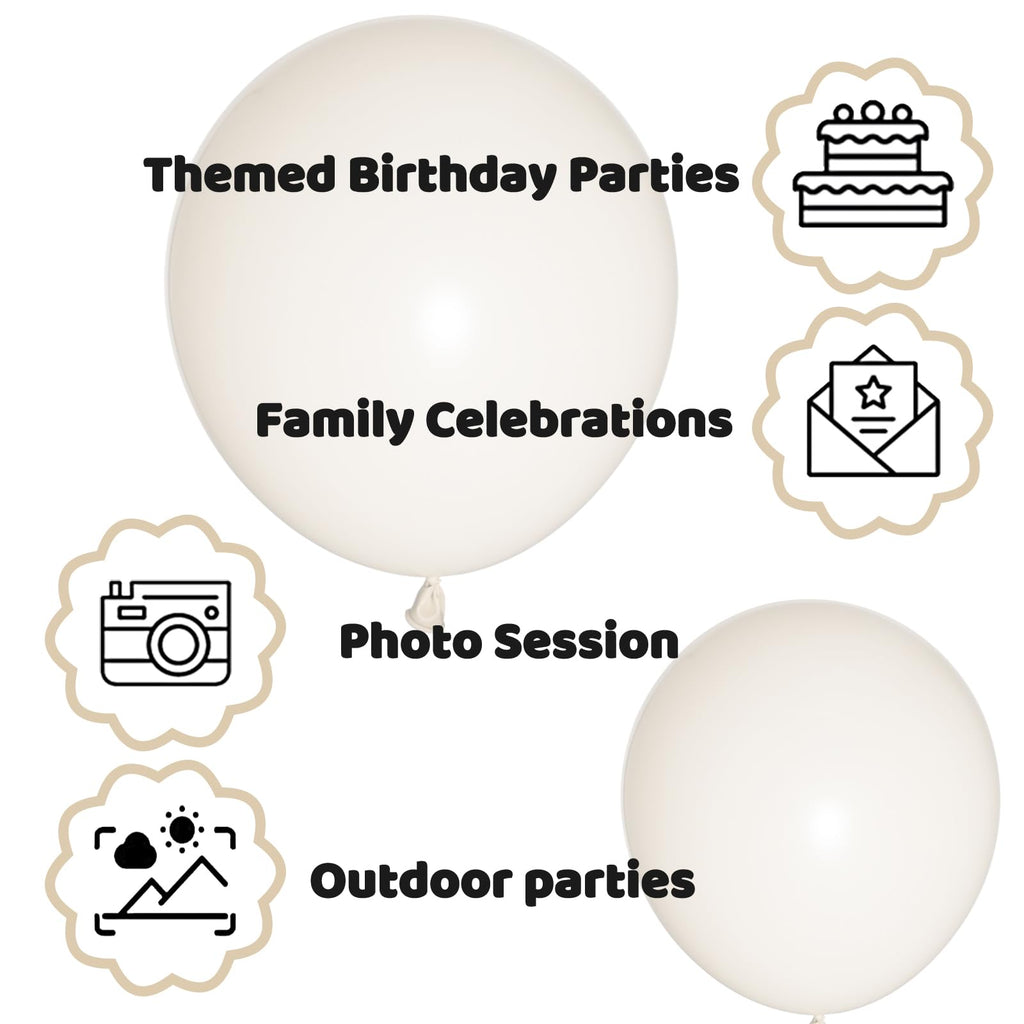 KUULBELA 110pcs Sand White Balloons – 12in Latex Party Balloons with 2 Ribbons