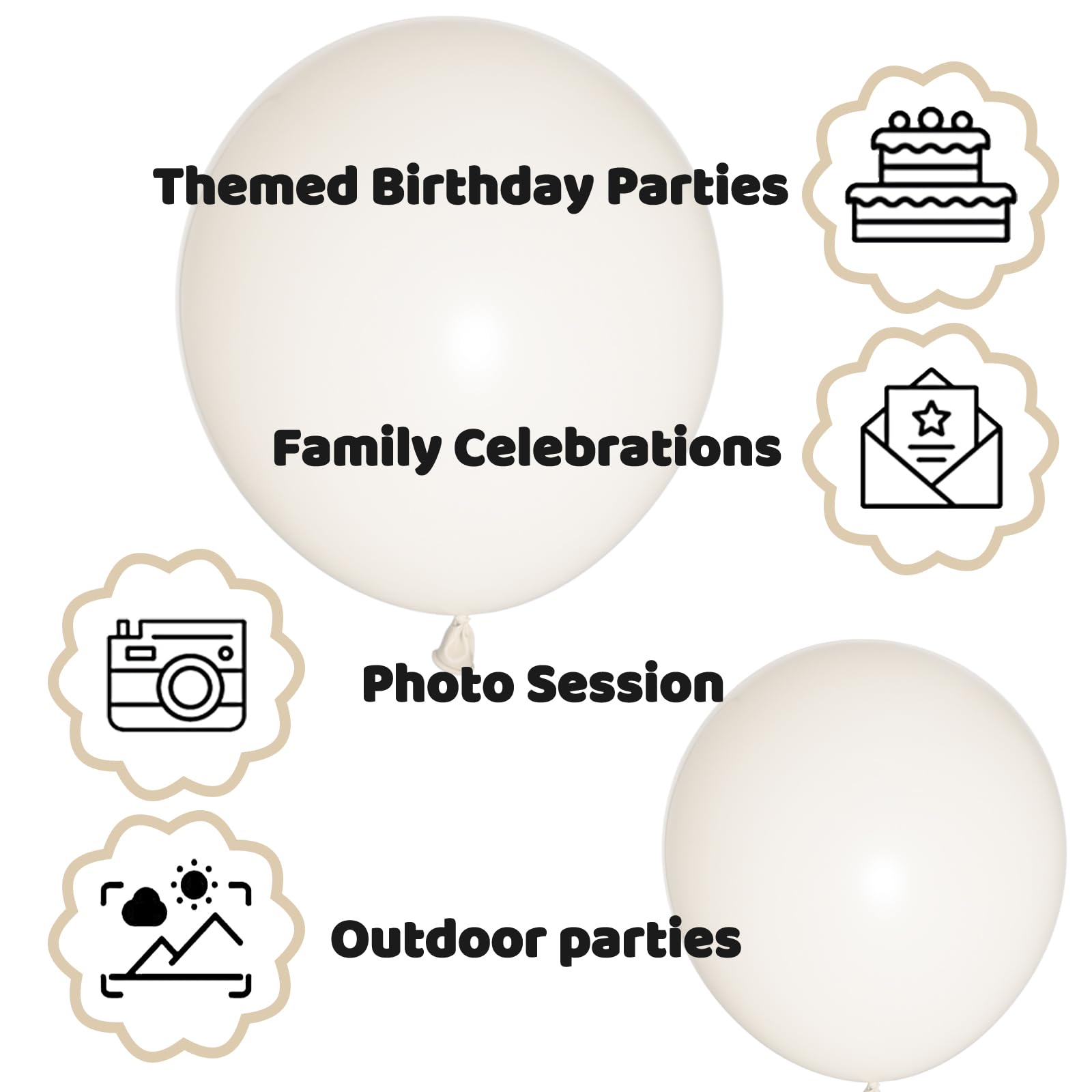 KUULBELA 110pcs Sand White Balloons – 12in Latex Party Balloons with 2 Ribbons