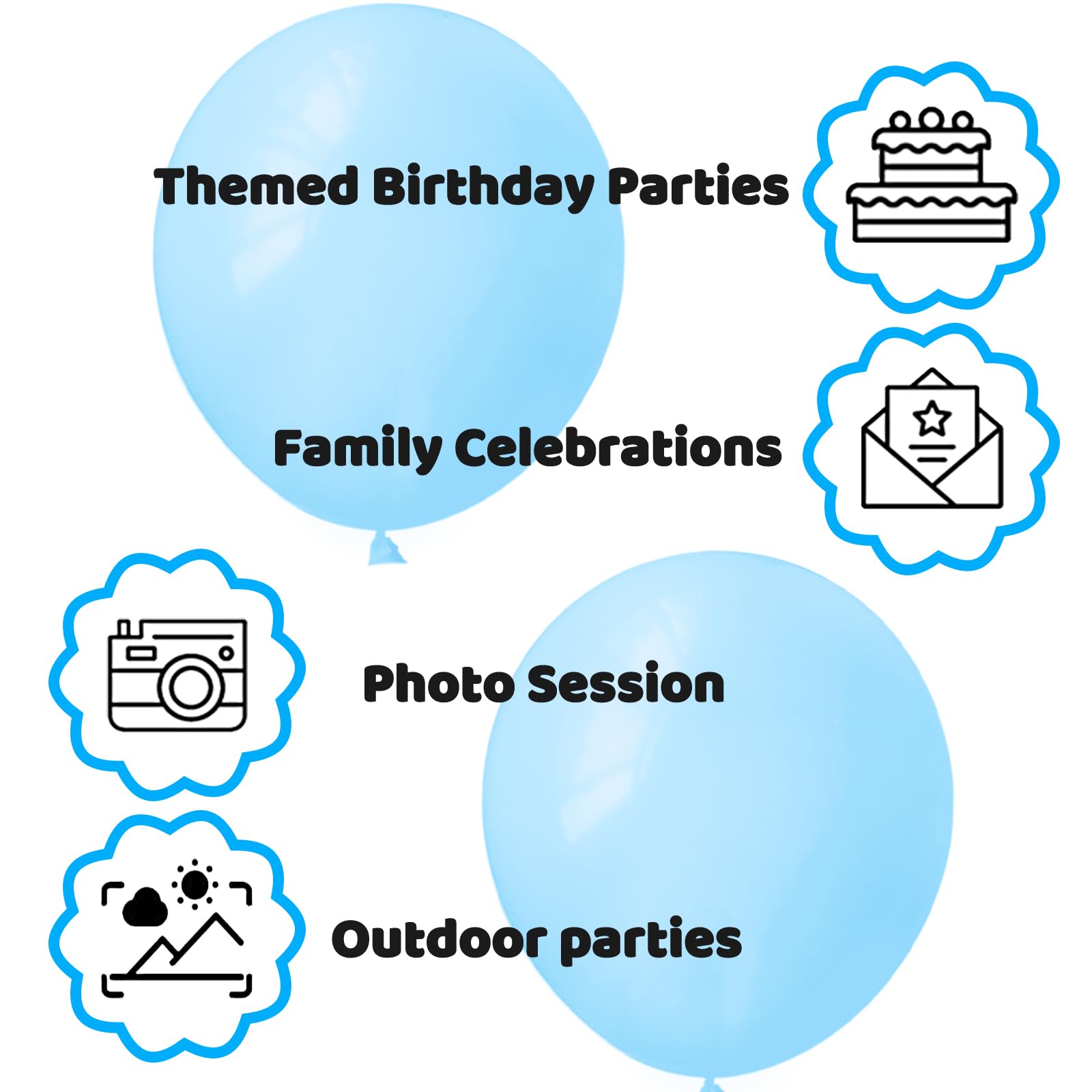 KUULBELA Light Blue Balloons 110pcs | 12in Blue Latex with 2 Ribbons for Birthday & Wedding