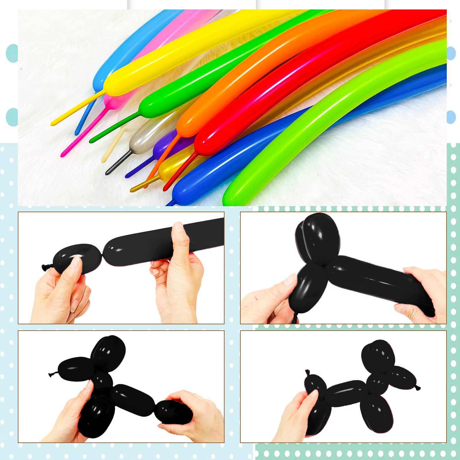 KUULBELA Thickening Latex 260q Black Balloons — 100pcs for Balloon Animals & Party Decor