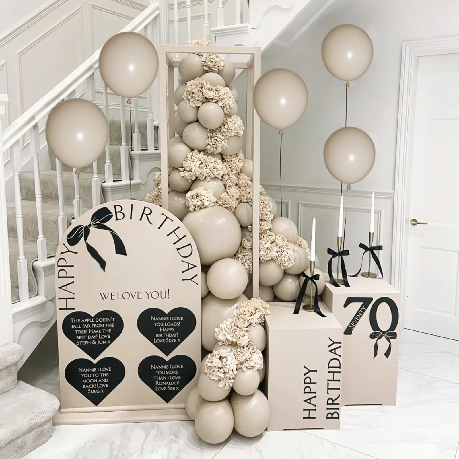 KUULBELA 110pcs Sand White Balloons – 12in Latex Party Balloons with 2 Ribbons