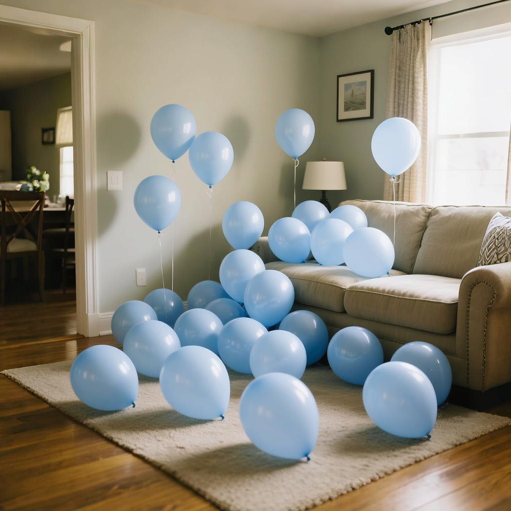 KUULBELA 110pcs Pastel Blue Balloons 12 Inch with 2 Ribbons – Party Decor Pack